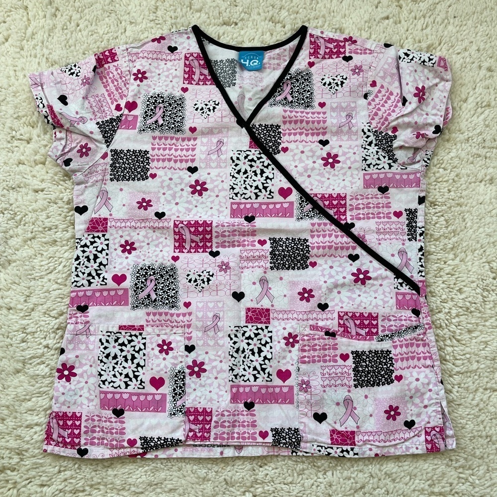 High Quality Basics Pink Ribbon Scrub Top Size Large Breast Cancer Awareness